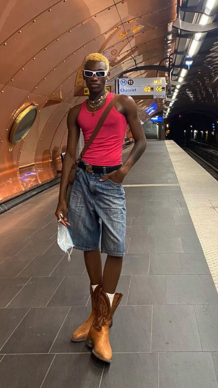 Pink Tank Top with Denim Shorts and Cowboy Boots